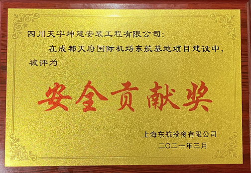 上海东航投资有限公司天府机场项目安全贡献奖